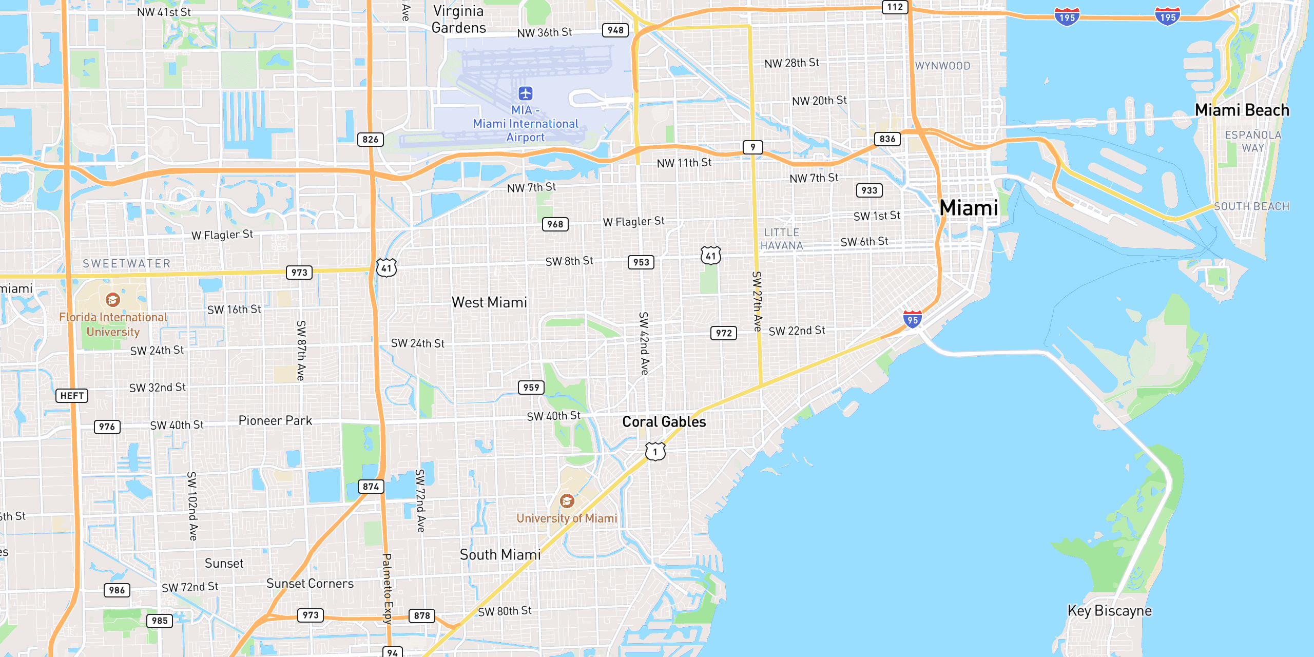Optimized crew routes over a Miami street map